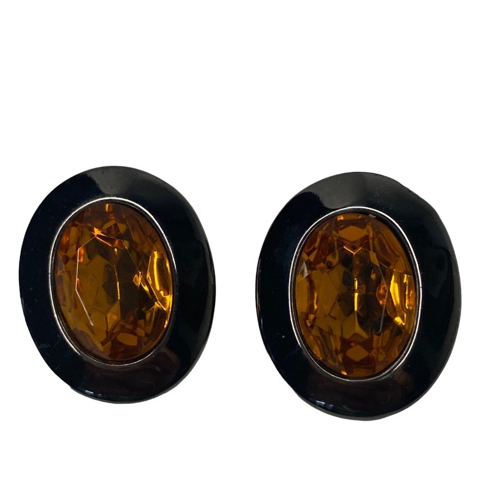 Citrine‎ faceted stone stainless earrings 1" clip ons oval orange modern Fall